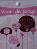 minikaartje dubbel voor de jarige roze met bloemen