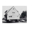 zwart wit foto huis op wielen