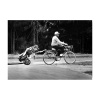 zwart wit foto man golfkar op fiets