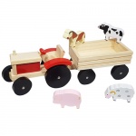 tractor hout met aanhanger en dieren